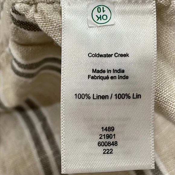 NWOT Coldwater Creek 100% Linen Pull On Wide Leg Crop Pants Striped L - Picture 14 of 15